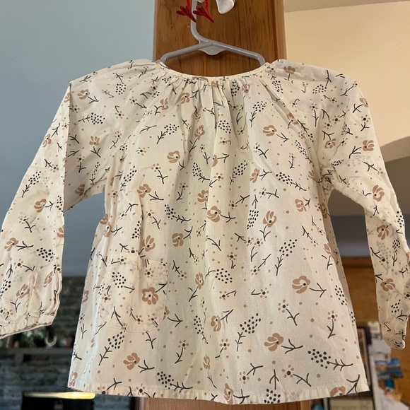 Bonpoint Girls 100% Cotton White Pink Flowers Gray Back